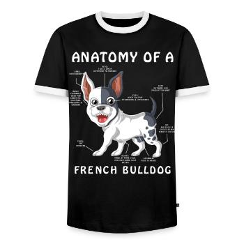 Funny Anatomy Chart of French Bulldog Frenchie Dog - Men's Ringer Shirt - black/white - Front - AI Model Female 172 light (172cm) & AI Model Male 178 light (178cm)