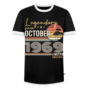 Cadeau Octobre 1969 - Génial Depuis Octobre 1969 - T-shirt contrasté Homme - noir/blanc - Devant - AI Model Female 172 light (172cm) & AI Model Male 178 light (178cm)