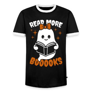 Ghost Girl Read more books - Halloween Costume - Men's Ringer Shirt - black/white - Front - AI Model Female 172 light (172cm) & AI Model Male 178 light (178cm)