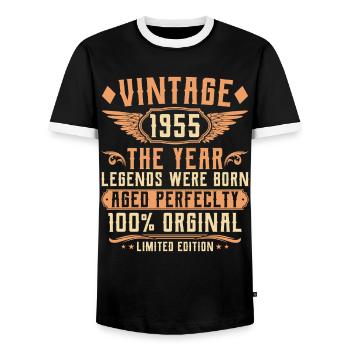 70e anniversaire Vintage - Année de naissance 1955 - T-shirt contrasté Homme - noir/blanc - Devant - AI Model Female 172 light (172cm) & AI Model Male 178 light (178cm)