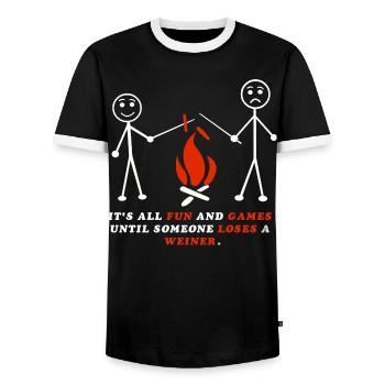 Camping amusant – C’est amusant jusqu’à ce que quelqu’un perde - T-shirt contrasté Homme - noir/blanc - Devant - AI Model Female 172 light (172cm) & AI Model Male 178 light (178cm)