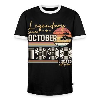October 1998 Gift - Awesome Since October 1998 - Men's Ringer Shirt - black/white - Front - AI Model Female 172 light (172cm) & AI Model Male 178 light (178cm)