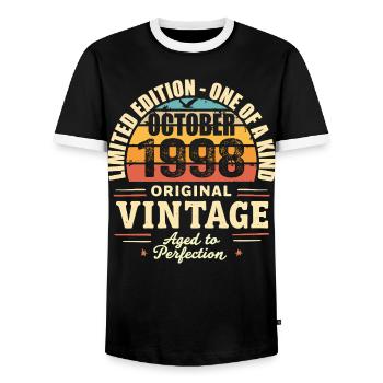 Retro October 1998 - birthday october 1998 - Men's Ringer Shirt - black/white - Front - AI Model Female 172 light (172cm) & AI Model Male 178 light (178cm)