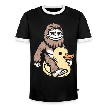 Bigfoot Quietscheente Gummiente Ente - Männer Kontrast-T-Shirt - Schwarz/Weiß - Vorne - AI Model Female 172 light (172cm) & AI Model Male 178 light (178cm)