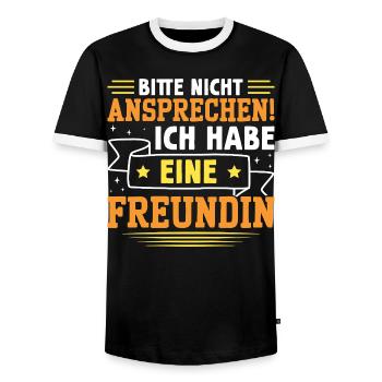 Malle PLEASE DO NOT SPEAK Funny - Men's Ringer Shirt - black/white - Front - AI Model Female 172 light (172cm) & AI Model Male 178 light (178cm)