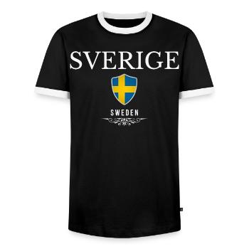 Swedish patriot, minimalist sleek design - Men's Ringer Shirt - black/white - Front - AI Model Female 172 light (172cm) & AI Model Male 178 light (178cm)