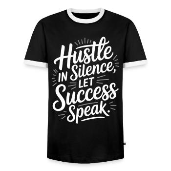 Hustle In Silence Let Success Speak Motivation - Men's Ringer Shirt - black/white - Front - AI Model Female 172 light (172cm) & AI Model Male 178 light (178cm)