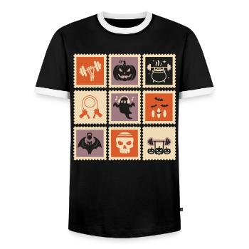 Spooky Halloween Icons on Retro Design - Men's Ringer Shirt - black/white - Front - AI Model Female 172 light (172cm) & AI Model Male 178 light (178cm)