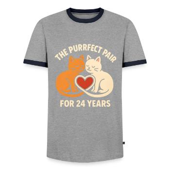 The Perfect Pair of Cats 24 Years of Love T-Shirt - Men's Ringer Shirt - grey/navy  - Front - AI Model Female 172 light (172cm) & AI Model Male 178 light (178cm)
