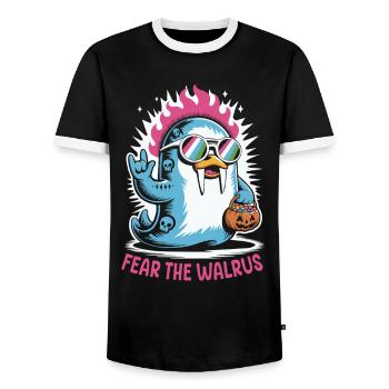 Walross Punk Rocker Halloween  - Männer Kontrast-T-Shirt - Schwarz/Weiß - Vorne - AI Model Female 172 light (172cm) & AI Model Male 178 light (178cm)