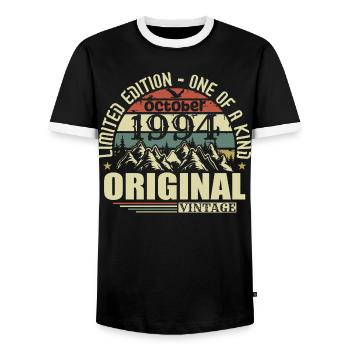 Octobre 1994 - Cadeau d’anniversaire 31 octobre - T-shirt contrasté Homme - noir/blanc - Devant - AI Model Female 172 light (172cm) & AI Model Male 178 light (178cm)