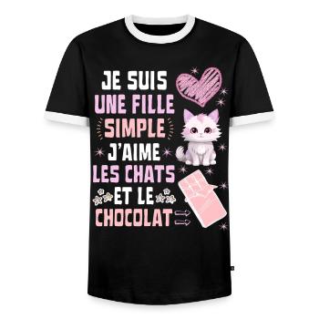 I'm a Simple Cats and Chocolate Girl - Men's Ringer Shirt - black/white - Front - AI Model Female 172 light (172cm) & AI Model Male 178 light (178cm)