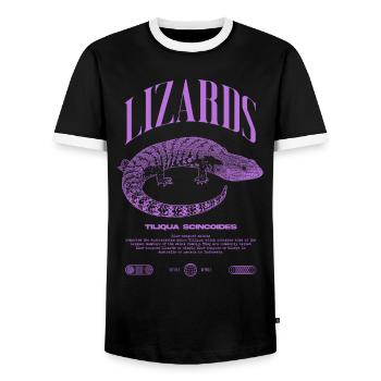 Blue Tongue Skink Reptile Keeper Streetwear - Männer Kontrast-T-Shirt - Schwarz/Weiß - Vorne - AI Model Female 172 light (172cm) & AI Model Male 178 light (178cm)