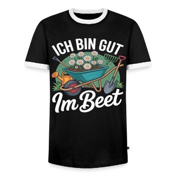 I'm good in the bed - Men's Ringer Shirt - black/white - Front - AI Model Female 172 light (172cm) & AI Model Male 178 light (178cm)