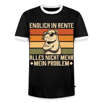 Finally retired - Vintage Capybara - Retiree - Men's Ringer Shirt - black/white - Front - AI Model Female 172 light (172cm) & AI Model Male 178 light (178cm)