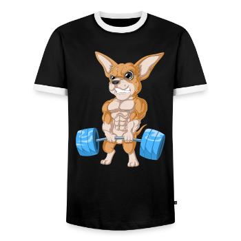 Chihuahua Weightlifting - Men's Ringer Shirt - black/white - Front - AI Model Female 172 light (172cm) & AI Model Male 178 light (178cm)
