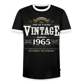 60e anniversaire Millésime Septembre Année 1965 - T-shirt contrasté Homme - noir/blanc - Devant - AI Model Female 172 light (172cm) & AI Model Male 178 light (178cm)