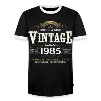 40e anniversaire Millésime Septembre Année 1985 - T-shirt contrasté Homme - noir/blanc - Devant - AI Model Female 172 light (172cm) & AI Model Male 178 light (178cm)