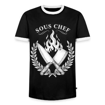 Sous Chef Flames Cooking Design - Men's Ringer Shirt - black/white - Front - AI Model Female 172 light (172cm) & AI Model Male 178 light (178cm)