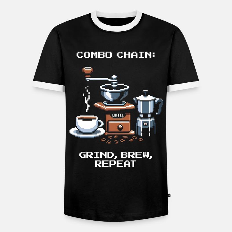 Combo chain: Grind, Brew, Repeat | Coffee - Men's Ringer Shirt - black/white
