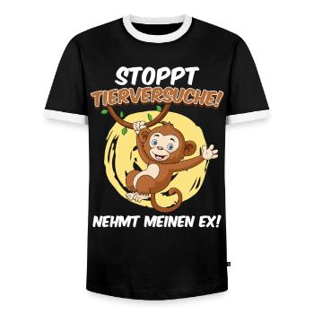 Bien-être animal STOP AUX TESTS SUR LES ANIMAUX PRENEZ MON EX - T-shirt contrasté Homme - noir/blanc - Devant - AI Model Female 172 light (172cm) & AI Model Male 178 light (178cm)