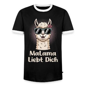 Soon to be mom MALAMA LOVES YOU Funny - Men's Ringer Shirt - black/white - Front - AI Model Female 172 light (172cm) & AI Model Male 178 light (178cm)