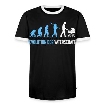 Werdender Vater EVOLUTION DER VATERSCHAFT Lustig - Männer Kontrast-T-Shirt - Schwarz/Weiß - Vorne - AI Model Female 172 light (172cm) & AI Model Male 178 light (178cm)
