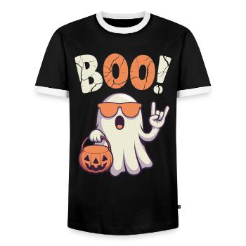 Boo! Cool ghost design for Halloween fans - Men's Ringer Shirt - black/white - Front - AI Model Female 172 light (172cm) & AI Model Male 178 light (178cm)