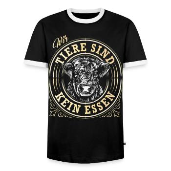 Animals Are Not Food - Animal Welfare - Animal Lover - Men's Ringer Shirt - black/white - Front - AI Model Female 172 light (172cm) & AI Model Male 178 light (178cm)