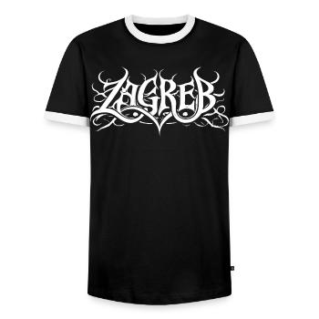Zagreb heavy metal headbanger typography - Men's Ringer Shirt - black/white - Front - AI Model Female 172 light (172cm) & AI Model Male 178 light (178cm)