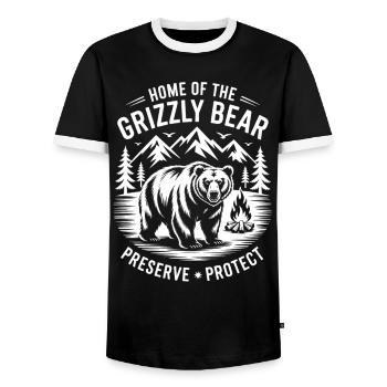 Grizzly Bear Animal Welfare and Animal Rights for Bears - Men's Ringer Shirt - black/white - Front - AI Model Female 172 light (172cm) & AI Model Male 178 light (178cm)