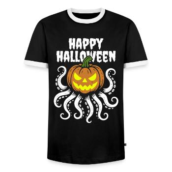 Happy Halloween - Oktopus Kürbis mit Tentakeln - Männer Kontrast-T-Shirt - Schwarz/Weiß - Vorne - AI Model Female 172 light (172cm) & AI Model Male 178 light (178cm)