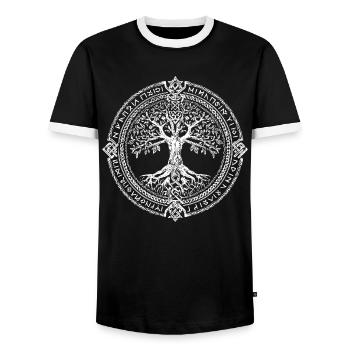 Baum des Lebens Symbol Runen Wikinger - Männer Kontrast-T-Shirt - Schwarz/Weiß - Vorne - AI Model Female 172 light (172cm) & AI Model Male 178 light (178cm)