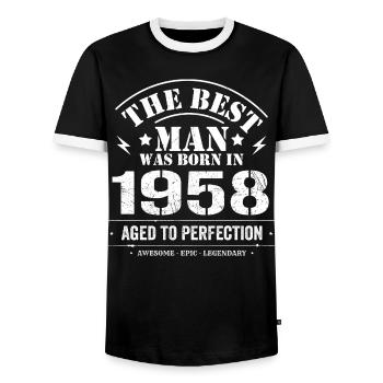 Geboren im 1958 Geburtstag 1958 - 67 Jahre Retro - Männer Kontrast-T-Shirt - Schwarz/Weiß - Vorne - AI Model Female 172 light (172cm) & AI Model Male 178 light (178cm)