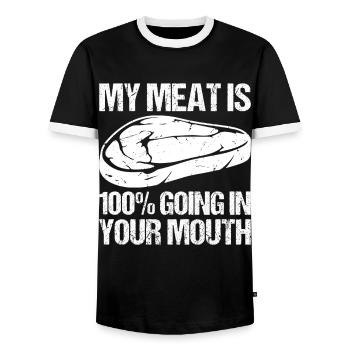 Grilling Meat Cooking BBQ Grill Cook Bake  - Männer Kontrast-T-Shirt - Schwarz/Weiß - Vorne - AI Model Female 172 light (172cm) & AI Model Male 178 light (178cm)