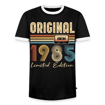 40e anniversaire 40 ans Original 1985 - T-shirt contrasté Homme - noir/blanc - Devant - AI Model Female 172 light (172cm) & AI Model Male 178 light (178cm)