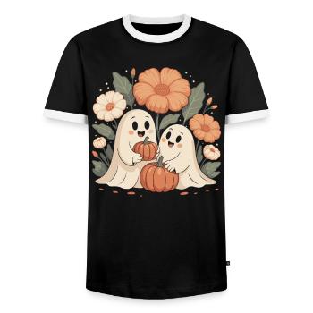 Kürbis Blumen Herbst Niedliche Geister Halloween - Männer Kontrast-T-Shirt - Schwarz/Weiß - Vorne - AI Model Female 172 light (172cm) & AI Model Male 178 light (178cm)