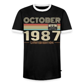 Birthday october 1987 - Men's Ringer Shirt - black/white - Front - AI Model Female 172 light (172cm) & AI Model Male 178 light (178cm)