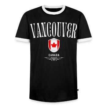 Vancouver Canada, Vancouver souvenir - Men's Ringer Shirt - black/white - Front - AI Model Female 172 light (172cm) & AI Model Male 178 light (178cm)