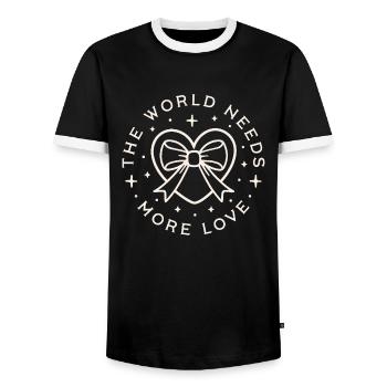 The world needs more love kindness peace quotes - Men's Ringer Shirt - black/white - Front - AI Model Female 172 light (172cm) & AI Model Male 178 light (178cm)