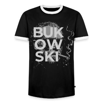 Charles Bukowski smoking a cigar portrait - Men's Ringer Shirt - black/white - Front - AI Model Female 172 light (172cm) & AI Model Male 178 light (178cm)