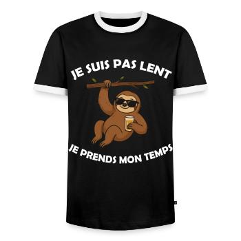 I'm not slow, I take my time - Lazy - Men's Ringer Shirt - black/white - Front - AI Model Female 172 light (172cm) & AI Model Male 178 light (178cm)