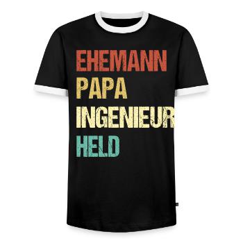 Husband Dad Engineer Hero Shirt - Men's Ringer Shirt - black/white - Front - AI Model Female 172 light (172cm) & AI Model Male 178 light (178cm)