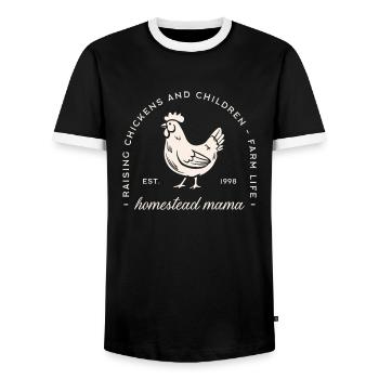 Homestead mom mother funny chicken farm animal - Men's Ringer Shirt - black/white - Front - AI Model Female 172 light (172cm) & AI Model Male 178 light (178cm)