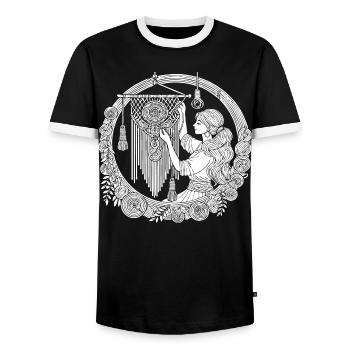 Macrame Design – Creativity & Boho Style - Men's Ringer Shirt - black/white - Front - AI Model Female 172 light (172cm) & AI Model Male 178 light (178cm)