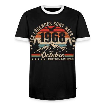 Octobre 1968 Cadeau Anniversaire 1968 October 1968 - T-shirt contrasté Homme - noir/blanc - Devant - AI Model Female 172 light (172cm) & AI Model Male 178 light (178cm)