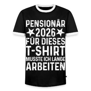 Retraité 2026 - Rente Retraite Retraite - T-shirt contrasté Homme - noir/blanc - Devant - AI Model Female 172 light (172cm) & AI Model Male 178 light (178cm)