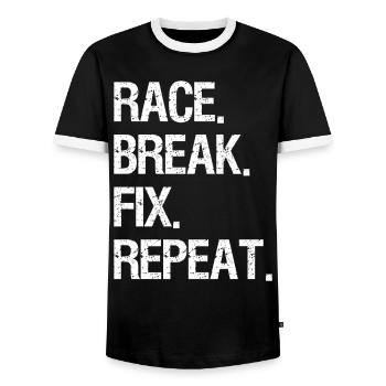 Race It Break It Fix It Repeat Shirt Fun Biker - Men's Ringer Shirt - black/white - Front - AI Model Female 172 light (172cm) & AI Model Male 178 light (178cm)