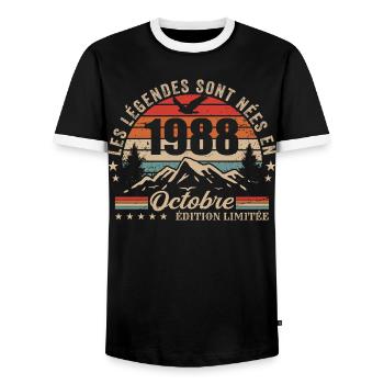 Octobre 1988 Cadeau Anniversaire 1988 October 1988 - T-shirt contrasté Homme - noir/blanc - Devant - AI Model Female 172 light (172cm) & AI Model Male 178 light (178cm)