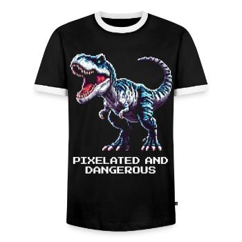 Pixélisé et dangereux | Dinosaure - T-shirt contrasté Homme - noir/blanc - Devant - AI Model Female 172 light (172cm) & AI Model Male 178 light (178cm)